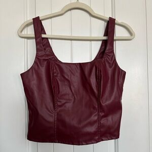 Burgundy Faux Leather Top